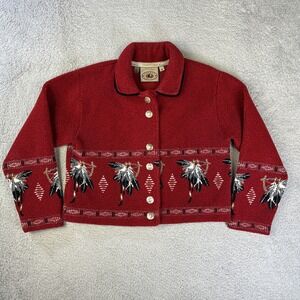 County Clothing Womens Medium Red Crop Short Cheyenne Fleece Sweater Button Up‎